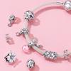WOSTU Pink Flower Charms 925 Sterling Silver Blossom Flower Beads Fit Original Bracelet Pendant Jewelry For Women