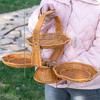 Rattan Style Two-Tier Collapsible Fruit Basket with Handles Portable Kitchen Counter Storage Bin Curved Serving Snack Organizer