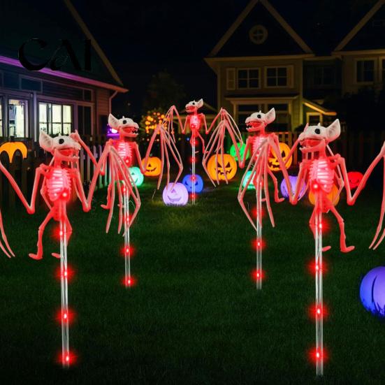 Realistic 3D Bat Bone Props Solar Halloween Garden Lights, Skeleton Pathway Decor, Waterproof LED Spooky Stickers for Windows Stake Light Outdoor Yard