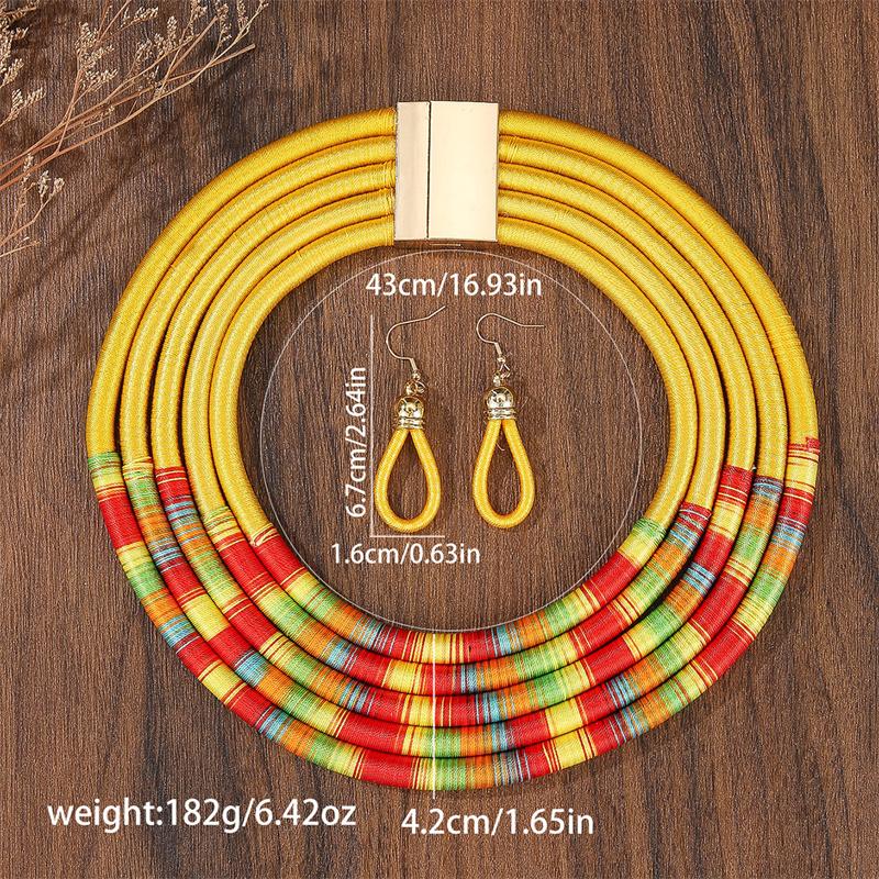 African Jewelry Set for Women Necklace Earrings Multi-layer Woven Choker Bridal Wedding Accessories