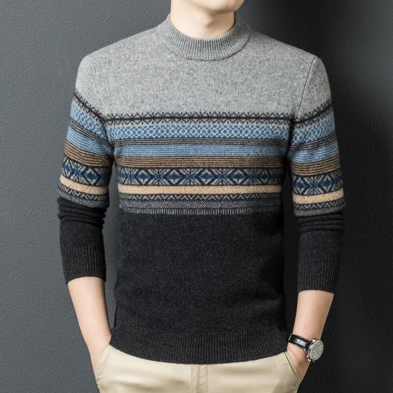 

Мужской джемпер FengXun из 100% чистой шерсти, жаккардовый, с круглым вырезом 175