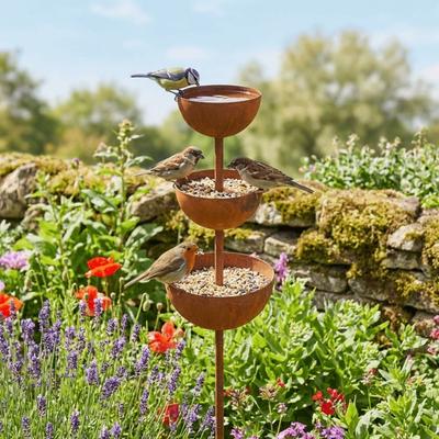 Metal Bird Bath for Outside,3-Tier Metal Rain Catcher Garden Stake, Outdoor Bird Feeder Water Bowl for Yard, Lawn, Patio Decor,Sturdy Ground Stake