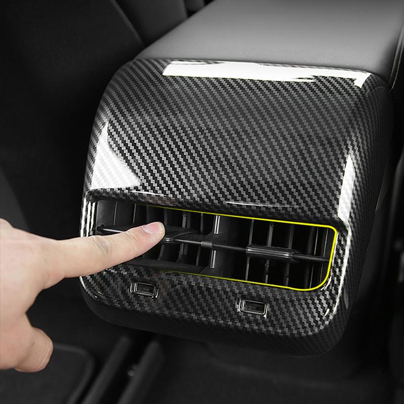 For Tesla Model 3 Y 2021 2022 2023 2024 2025 ABS Carbon Fiber Car Rear Air Conditioning Vent Outlet Cover Trim Sticker