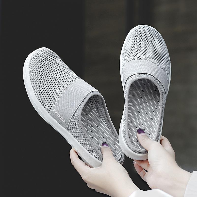 New One-pedal Lazy Shoes Women's Summer Breathable Fly-woven Bottom Shallow Mouth Shoes Women's Slippers Large Size Casual Shoes Women