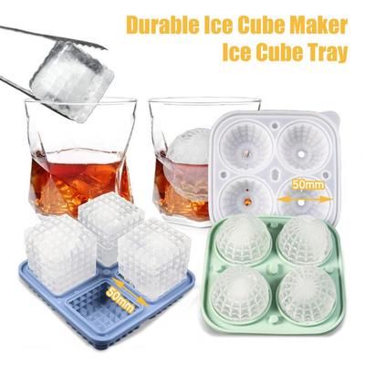 2 Pcs Silicone Ice Cube Tray 4 Cavities Refrigerator Summer Cocktail Whiskey Ice Ball Maker Mold Crystal Ice Cube Tray For Bar