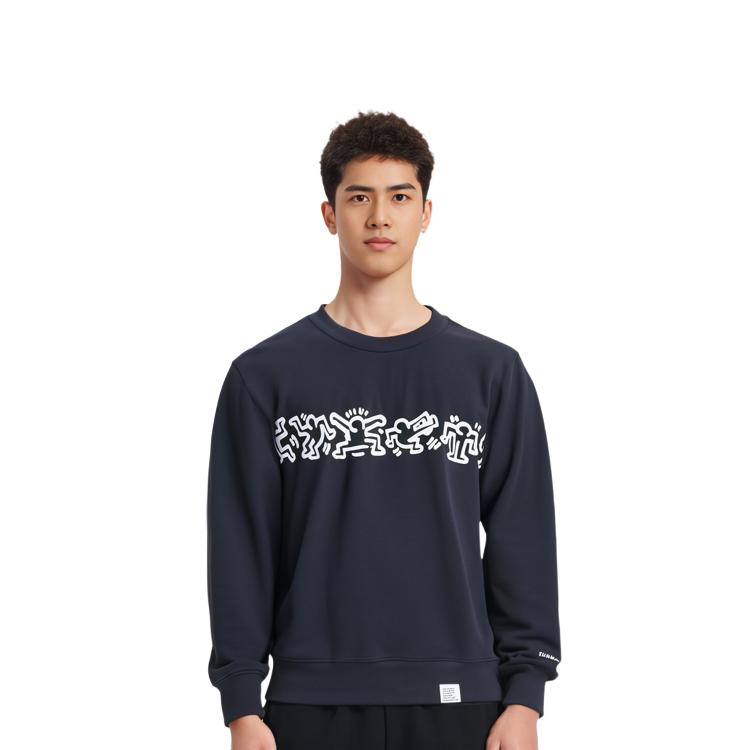 Uniqlo Keith Haring Cartoon Character Print Crewneck Sweatshirt Unisex Sweatshirt Black 446370-09