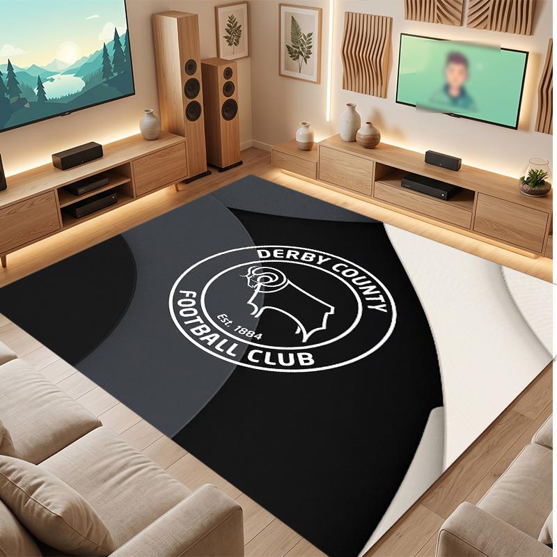 Tappeto in Velluto di Cristallo con Stampa del Derby County Football, Comodo Assorbente d'Acqua Antiscivolo Tappeto per Pavimenti Interni