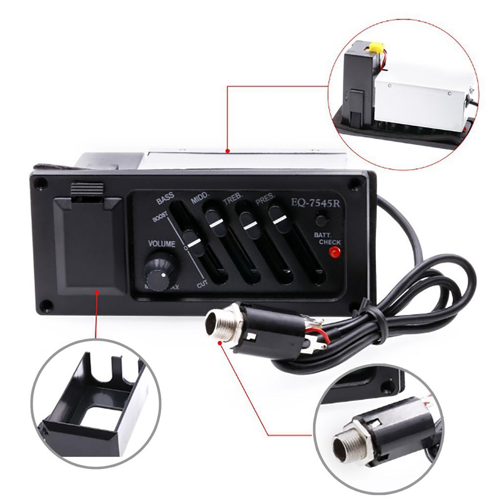 Guitar Pickup 4 Band Acoustic Guitar Preamp EQ Equalizer Piezo Pickup Digital Tuner Amplifier with Tuner Guitar Parts