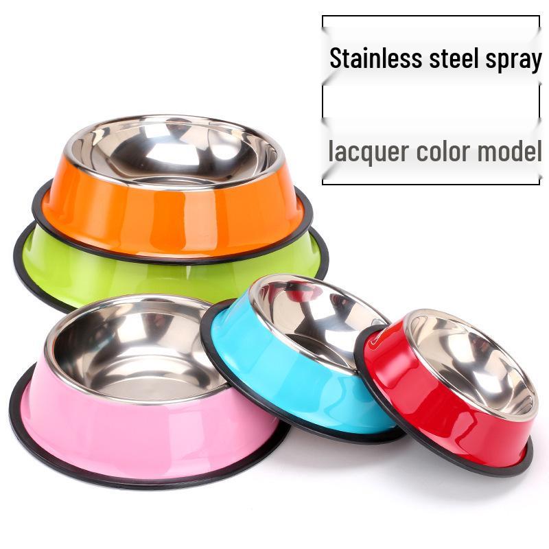 Anti-Spill Stainless Steel Pet Bowl with Rubber Bottom and Paw Print Design