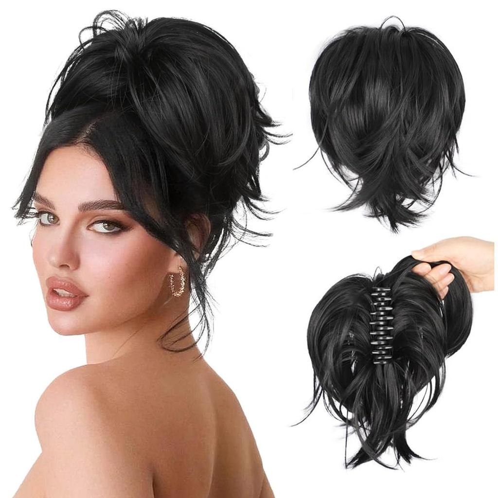 Grampo de Garra Coque Pães de Cabelo Peça de Cabelo Extensão de Rabo de Cavalo Curto Peça de Cabelo Sintético Fofo Liso para Mulheres