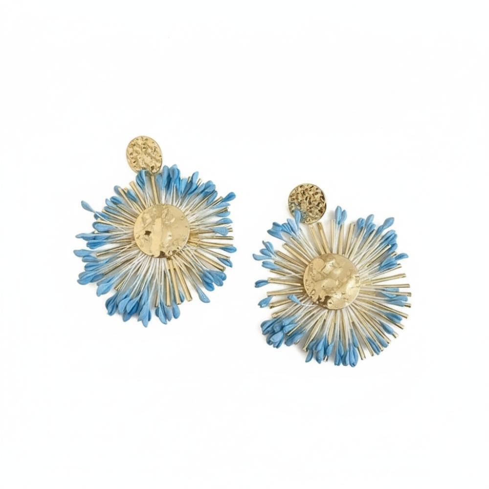 Round Shape Dangle Earrings Floral Design Drop Earrings Raffia Earrings  Photo Shoot