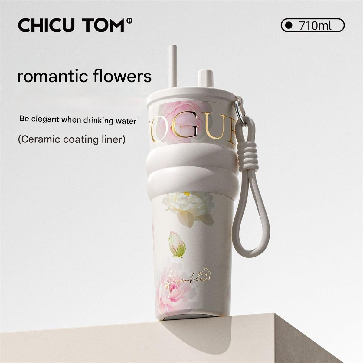 

New high-value thermos cup for boys and girls, large-capacity ceramic liner straw cup, car-mounted ice coffee water cup, the sam 701-800ml
