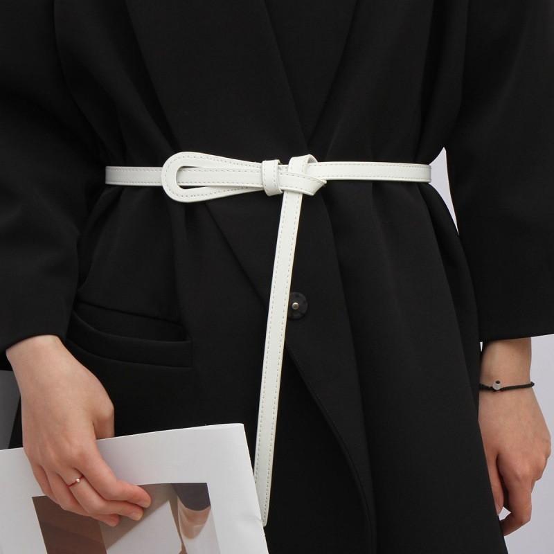 Fashionable Black Thin Waist Belt For Women With Trendy Knot Design For Chic Outfits