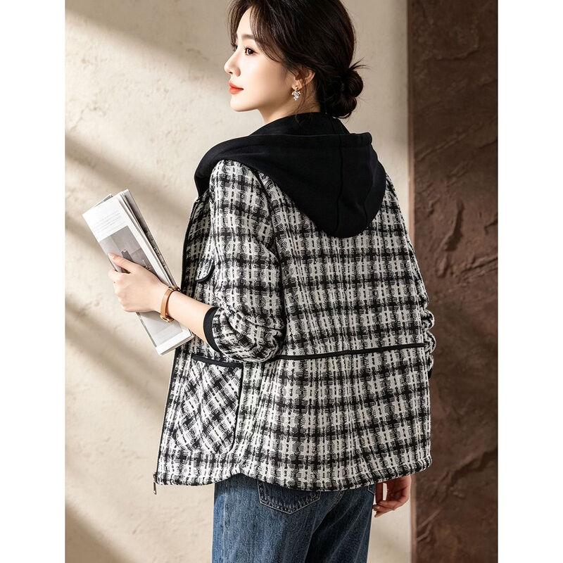 D.F.DEAR Women's Casual Hooded Plaid Jacket
