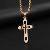 Hollow Out Double Cross Pendant Necklace For Men Trendy Titanium Steel European And American  Student