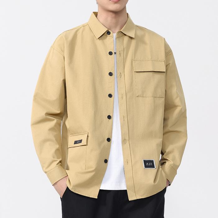 Новая весенняя однотонная рубашка с длинным рукавом, мужская модная повседневная рубашка M