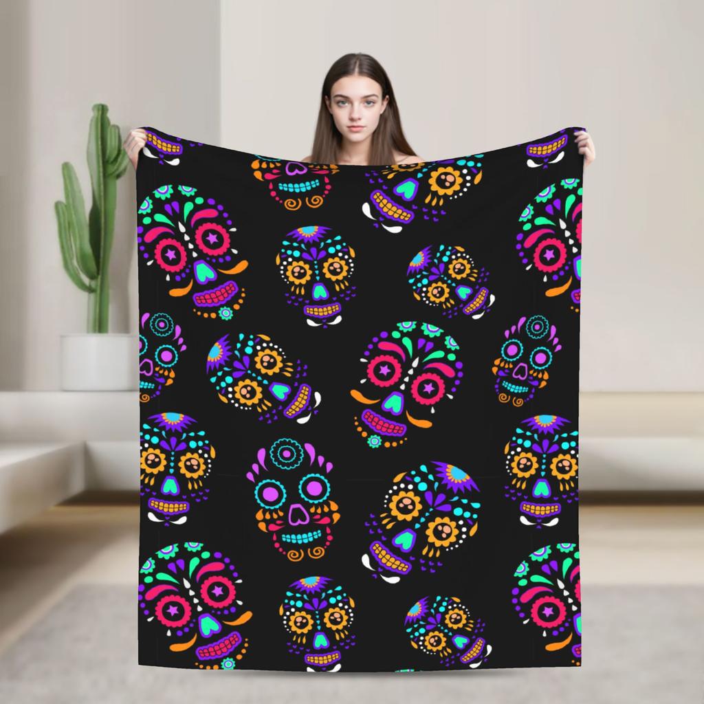 Floral Skull Vintage Blankets Day of the Dead Wool Awesome Soft Throw Blankets for Home All Season