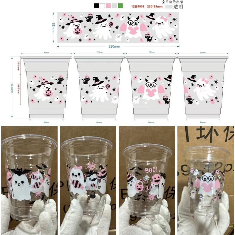 Halloween Themed PET Plastic Cups Coffee Tea Cold Drinks Custom Print 1000pcs Bulk Disposable Transparent