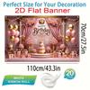 2D Flat Banner Birthday Backdrop Pink Gold Royal for Girls & Women Themed Party Photos