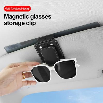 Magnetic Car Sunglasses Holder with Sun Visor Glasses Clip Eyeglasses Hanger Portable Ticket Card Clip Anti-Dazzle Sunshade Plate