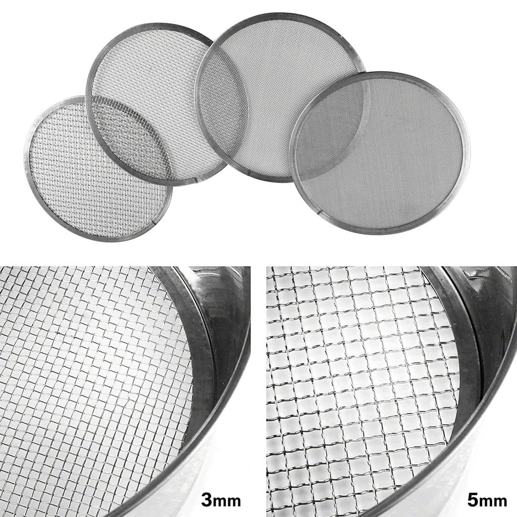 Stainless Steel Soil Sifter Set for Gardening 8 Inch Diameter with 4 Interchangeable Mesh Sizes 0.7/1/3/5mm