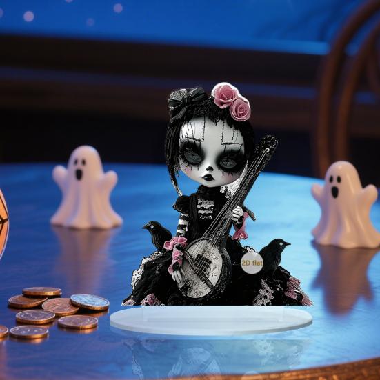 Halloween Ghost Witch Table Sign with Base 2D Flat Acrylic Spooky Female Ghost Decoration Holiday Party Home Office Desktop Ornament
