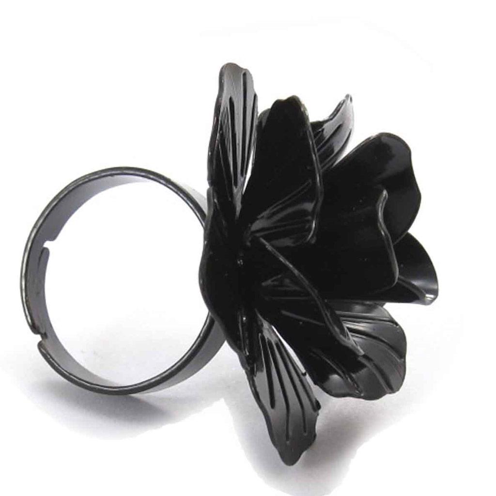 Les Trésors De Lily [J8051] - Inel negru de designer „Flora”.