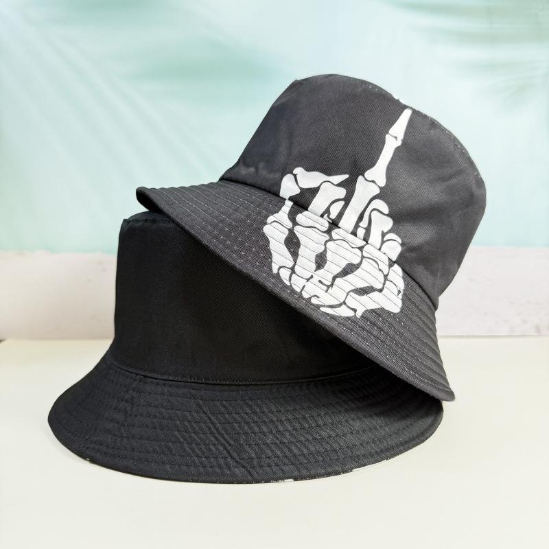 New skull finger pattern bucket hat men and women outdoor travel visor double-sided can wear basin hat
