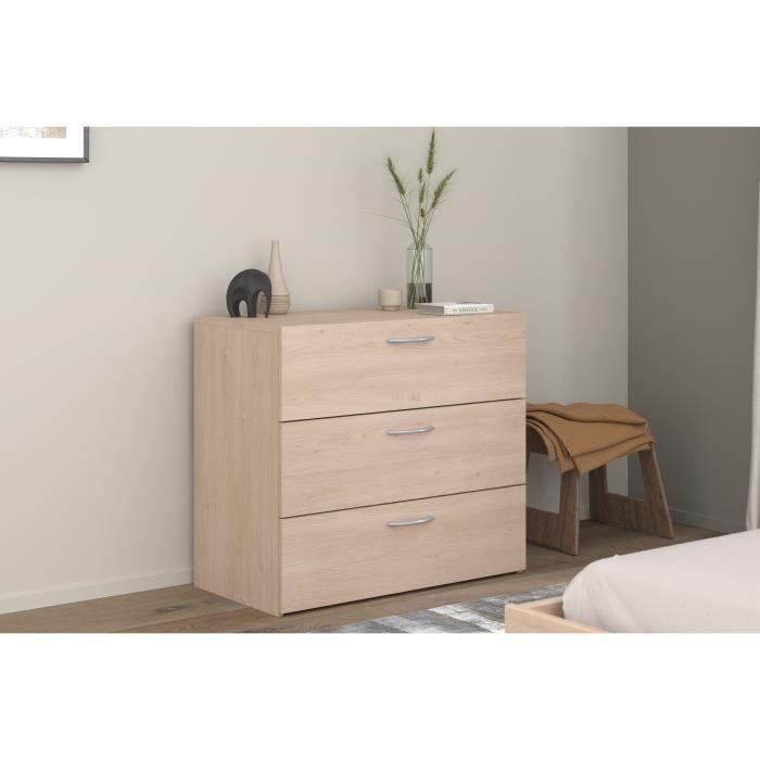 Commode EASY LIFE - 3 Tiroirs - Décor chene - L 78,2 x P 40,8 x H 69,3cm - PARISOT