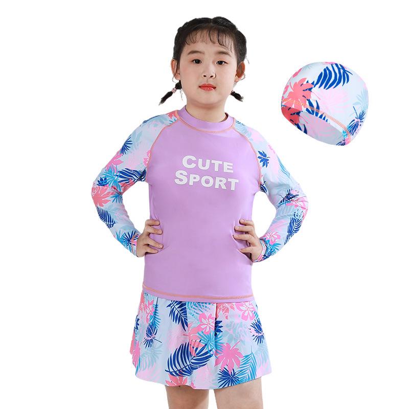 Plus Size Girls' Sun Protection Swimwear, Quick-Dry Split Design for Big Kids