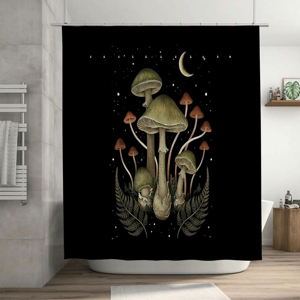 Mushroom Forest Shower Curtain Woodland Nature Decor Cottagecore Bathroom Set Vintage Botanical Shower Liner