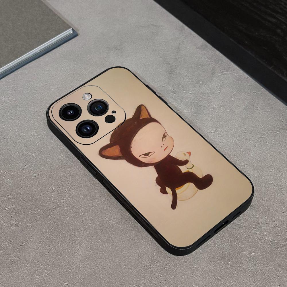 Yoshitomo-Nara Phone Case For IPhone 16,15,14,13,12,11,XS,XR,X,8,7,Pro,Max,Plus,mini Silicone Black Cover