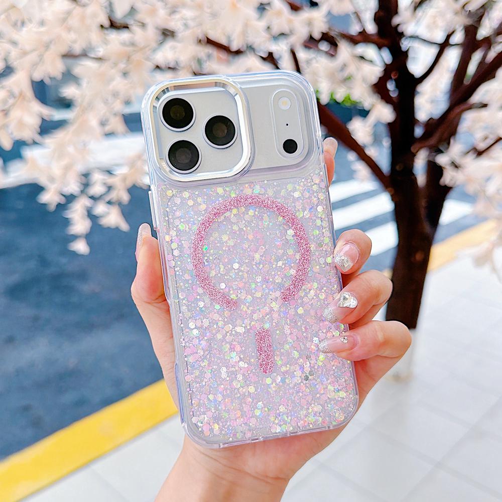 KEYSION Luxuxy Glitter Magnetic Phone Case for MagSafe for iPhone 17 Pro Max Soft TPU+PC Shockproof Back Cover for iPhone 17 Air