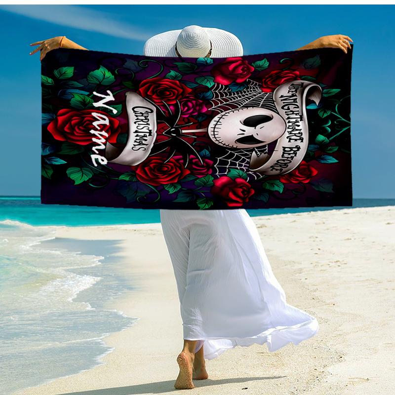Custom Name Ultra-Soft Beach Towel with The Nightmare Before Christmas Theme,Ideal for Pool - Camping, Diving - Perfect Travel Essential, Vibrant Beac
