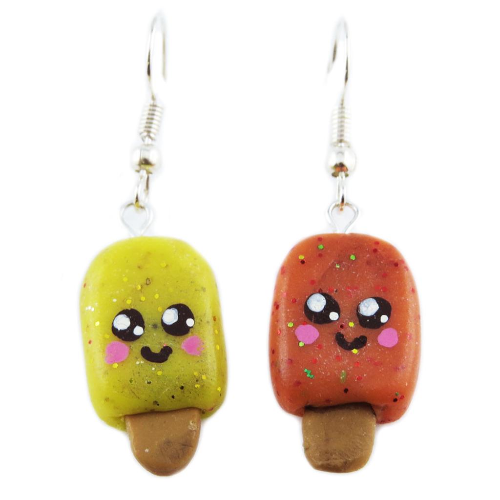 Les Trésors De Lily [R2769] - Boucles d'oreilles artisanales 'Batonnets de Glace' citron orange - 23x12 mm