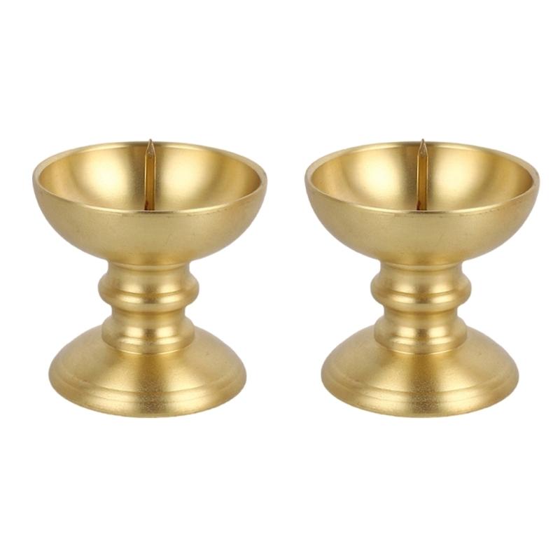 

2Pcs Temple Candle Stand Traditional Buddhist Altar Accessories Solid Brass Candleholder Stable Base Easy Maintenances S