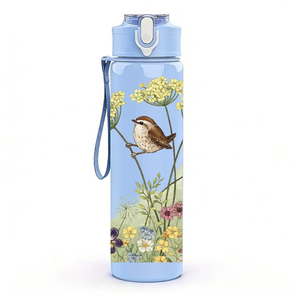 1PC Little Bird Nest On Flower Branch Print 750ml Color Plastic Sports Water Bottle Leakproof Flip Straw Lid Suitable for Sports Office Home Use