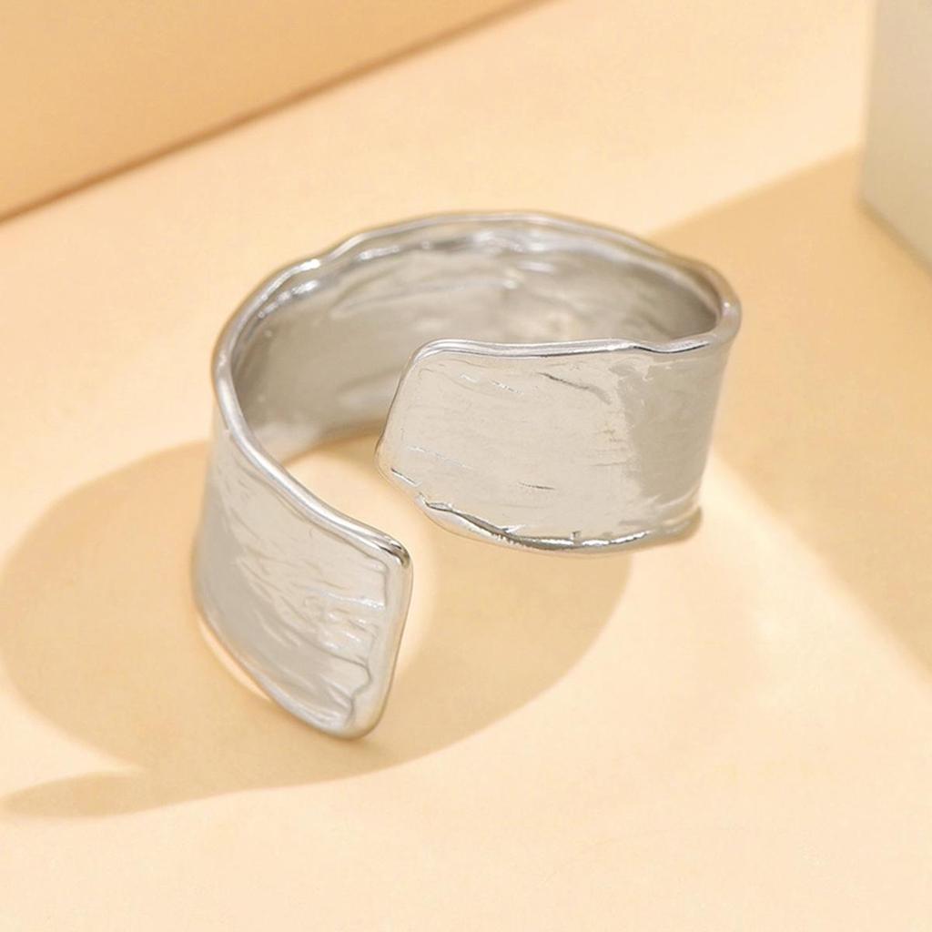 Women's Retro Irregular Texture Stainless Steel Gold-Plated Wide Ring