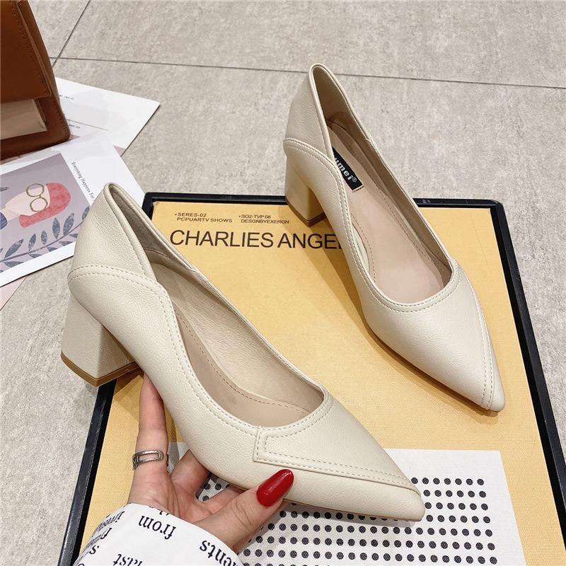 55-Pointed thick heel shallow mouth women's single shoes professional work shoes daily comfort high heels women's comfortable commuting