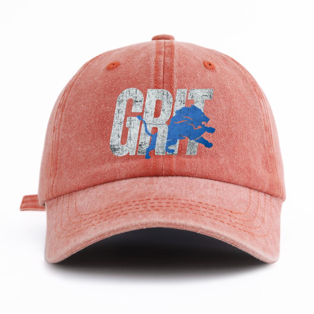 1pc GRIT Print Washed Baseball Cap for Adults,  Minimalist Retro Style Casual Soft Adjustable Dad Hat, Perfect As Gift