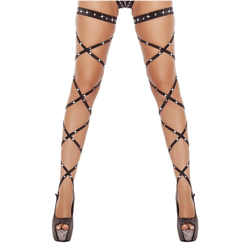 Damen Sexy Strümpfe Punk Goth Ausgeschnitten Bandage Nylonstrümpfe Pole Dance Sexy Unterwäsche Weiblich Sexy Dessous Beinharnisch