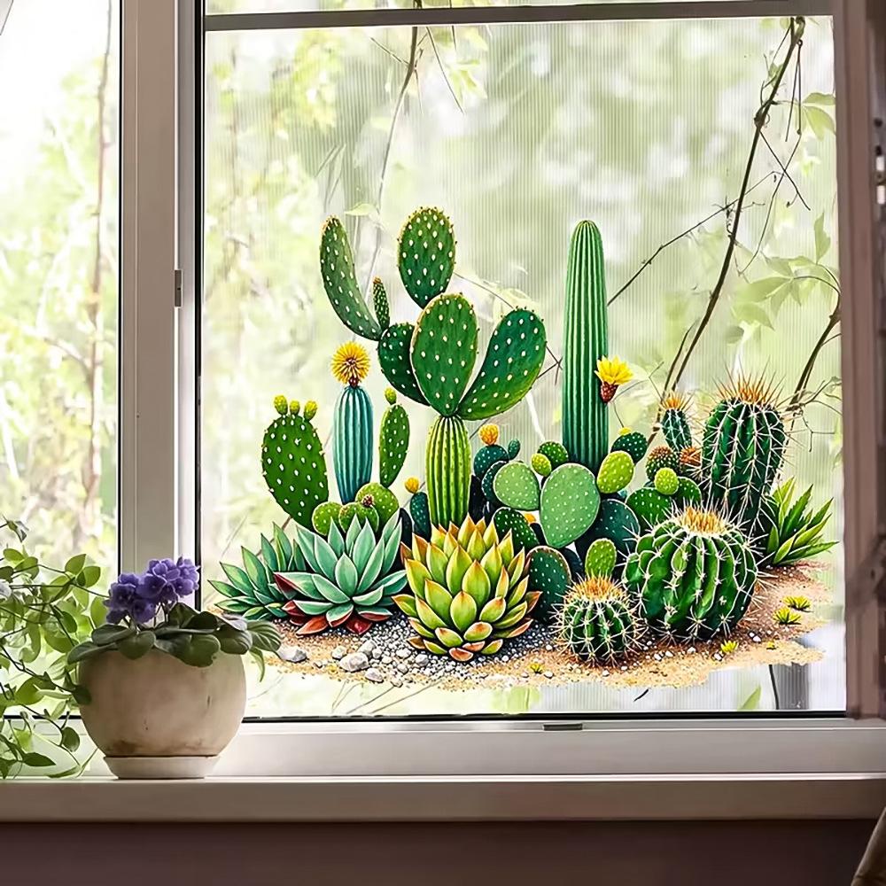 Cactus Succulent Window Sticker Self Adhesive Green Plant Glass Decal Decor