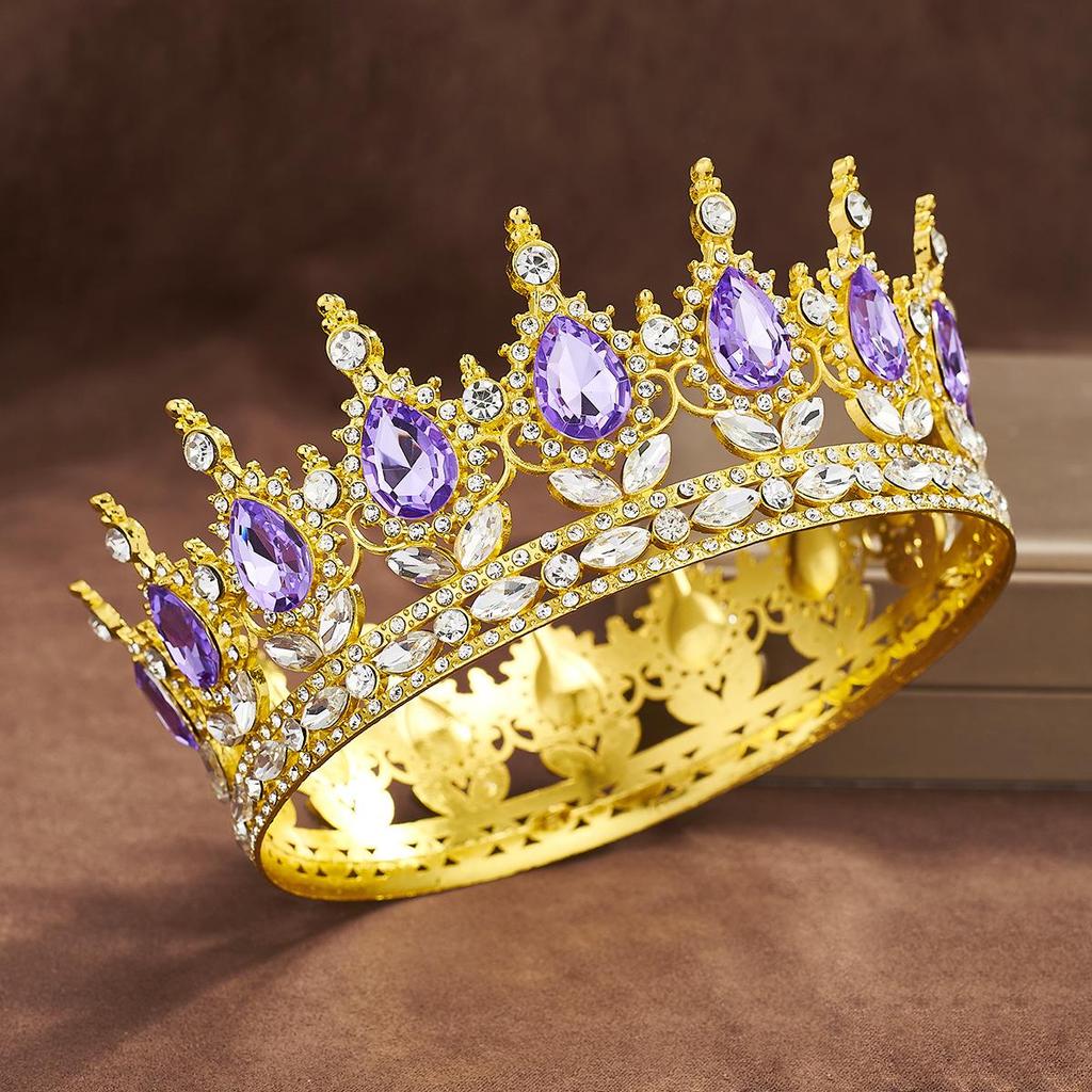 European Baroque Rhinestone King Crown Tiara Hairpiece
