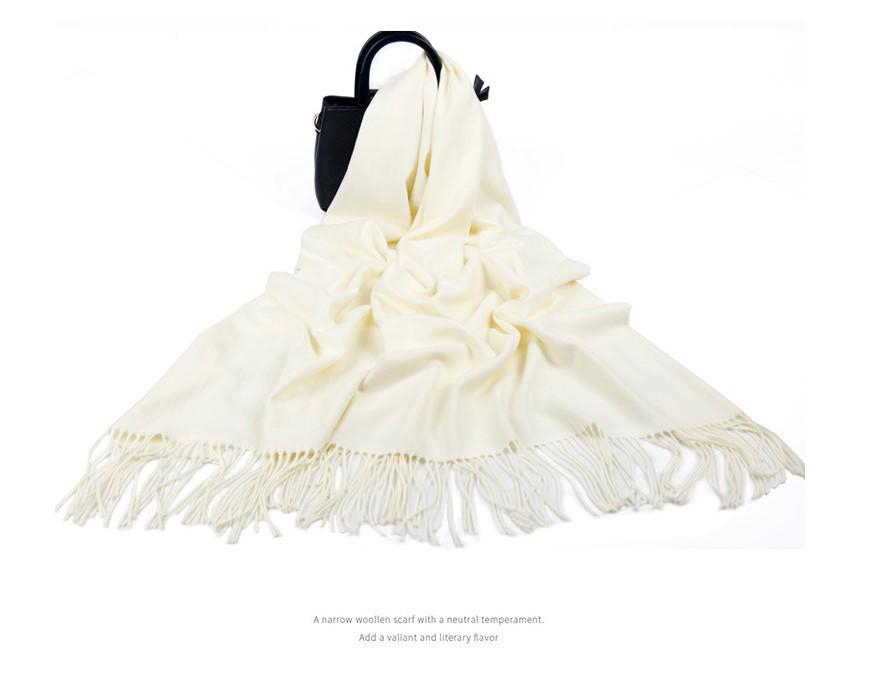 White Cashmere Scarf: Thickened, Solid Color, Versatile for Women & Men, Perfect for Autumn & Winter