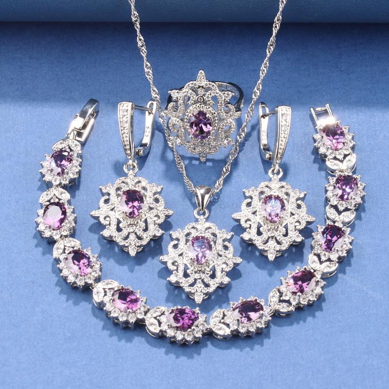 New Wedding Bridal Luxury Fine Jewelry&Accessory For Women Gift Sets Charm Bracelet Necklace And Earrings Ring