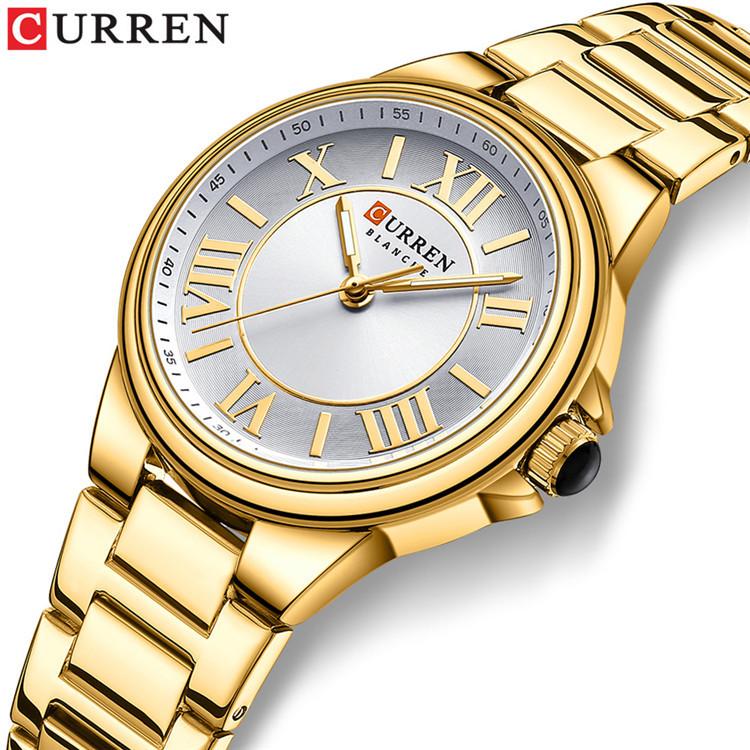 CURREN 9091 Steel Band Watch Simple Women's Roman Style Compact Fashionable Men's and Women's Watch Waterproof