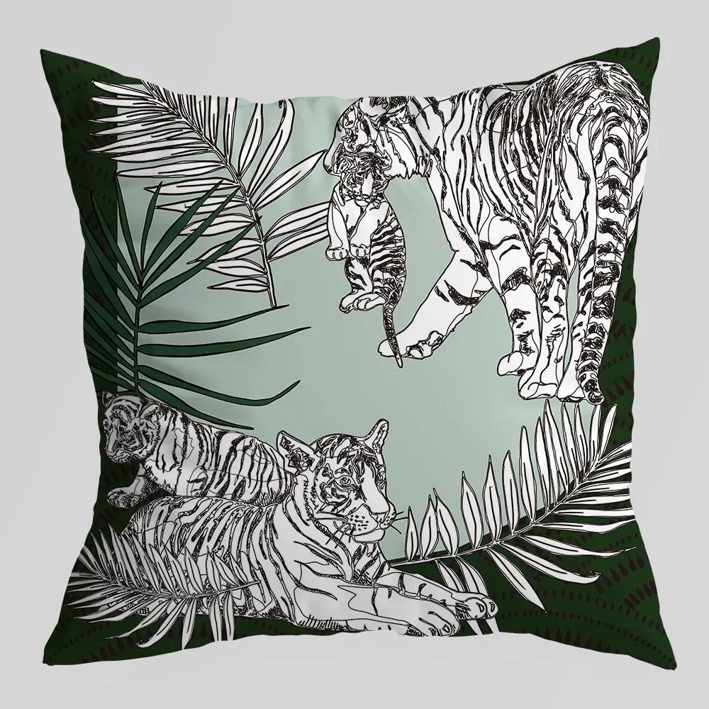 Tropical Green Tiger Pattern Double-sided Printed pillow cover Short plush Suitable living rooms sofas throw cushion cover