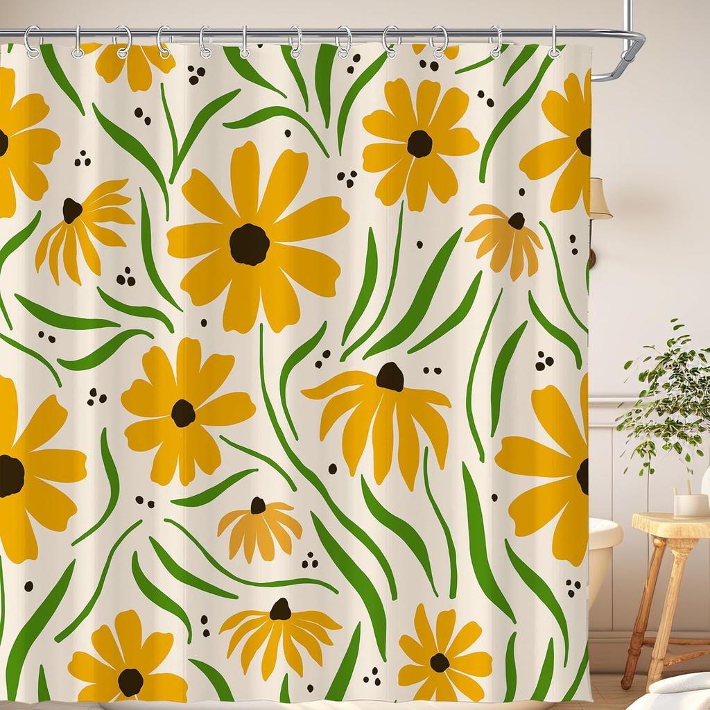 Tenda Doccia Floreale Astratta Carina Retrò Nera per Bagno Estetica Vintage Amabile Anni '70 Divertente Decorazione Vasca da Bagno
