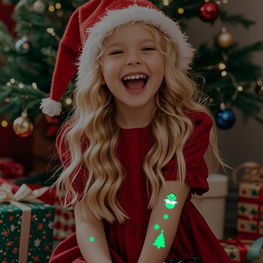 New Cross-border Christmas Luminous Tattoo Stickers Children's Cartoon Waterproof Sweat Party Holiday Green