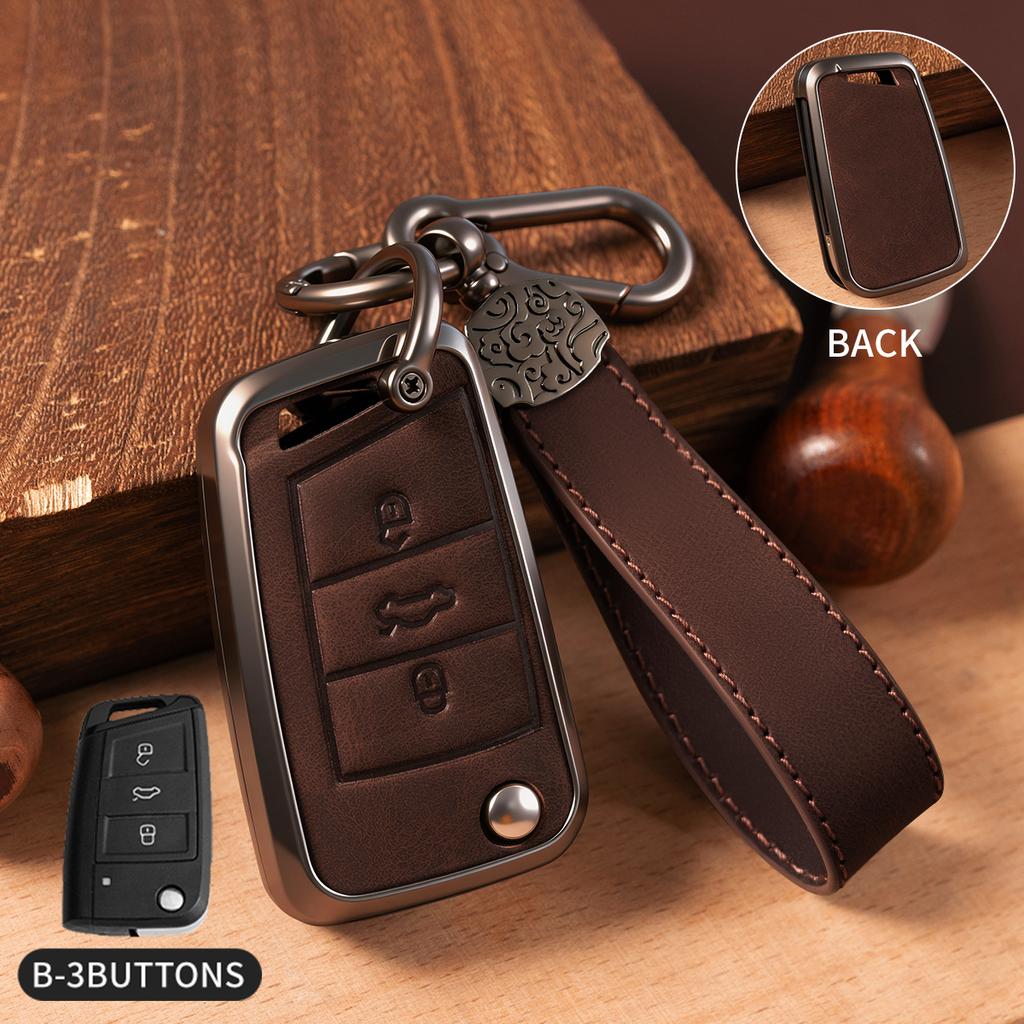 Car Zinc Alloy Flip Key Case Cover Holder For Volkswagen VW Golf 7 For Skoda A5 Fabia A7 Kodiaq Karoq Key Chain